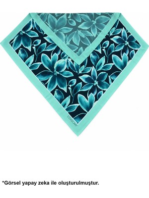 Tarzını Seç Mint Turkuaz Çiçek Çift Taraflı Baskılı Fular 70 x 70 cm