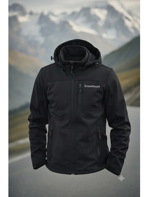 Snowmount Siyah Renk Trail Softshell Su İtici  Rüzgar Geçirmez Kapüşonlu Ceket Mont