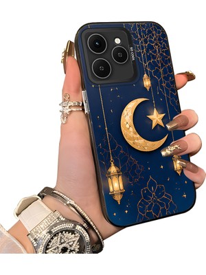 HONTINGA Tecno Spark 40 ile Uyumlu Kılıf Silikon Kenar Sert Arka Kamera Koruyucu Basitlik Anti Düşme Kamera Sevgili Çift Kılıf Hilal ve Yıldız Desen Couple Telefon Kılıfı K1-2493