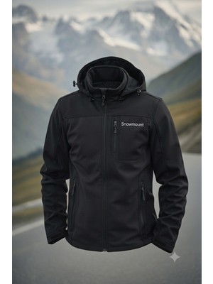 Snowmount Siyah Renk Trail Softshell Su İtici  Rüzgar Geçirmez Kapüşonlu Ceket Mont