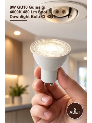 Yenilig 5 Adet CT-4215GG Çanak LED Ampul – 8W GU10 Günışığı 4000K 480 Lm Spot Downlight Bulb CT-4215