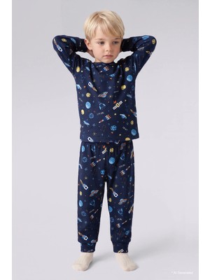 DeFacto Uzay Desenli Kadife 2'li Pijama Takımı Erkek Bebek I2369A526CW