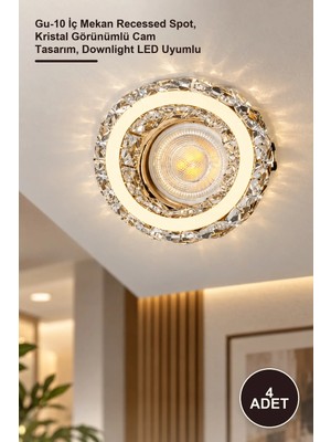 Yenilig 4 Adet CT-6640 Melinda Dekoratif Cam Spot – Gu-10 Iç Mekan Recessed Spot, Kristal Görünümlü Cam Tasarım, Downlight LED Uyumlu