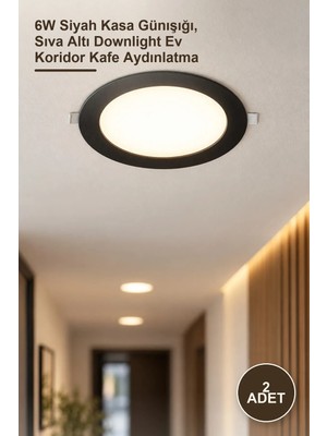 Yenilig 2 Adet CT-5125G Slim LED Panel Spot Armatür CT-5125 – 6W Siyah Kasa Günışığı, Sıva Altı Downlight Ev Koridor Kafe Aydınlatma