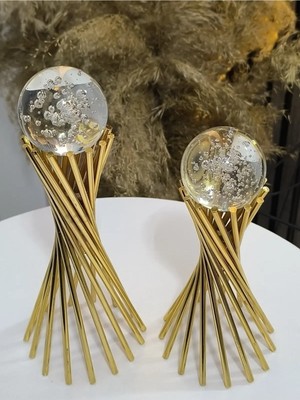 Silky Real Gold Kabarcık Küre 2'li Metal Biblo Obje Ev Aksesuar Masa Konsol Orta Sehpa Dresuar Salon Ofis Dekor