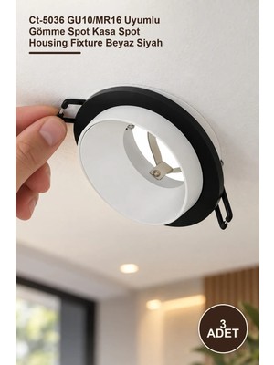 Yenilig 3 Adet Boş Kasa Armatür – CT-5036 GU10/MR16 Uyumlu Gömme Spot Kasa Spot Housing Fixture Beyaz Siyah