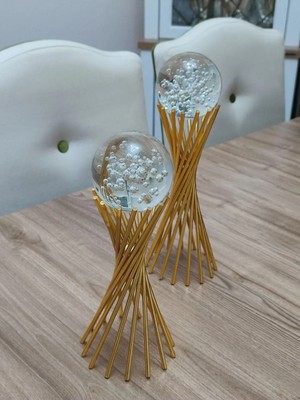 Silky Real Gold Kabarcık Küre 2'li Metal Biblo Obje Ev Aksesuar Masa Konsol Orta Sehpa Dresuar Salon Ofis Dekor