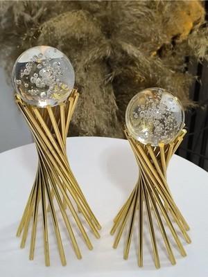 Silky Real Gold Kabarcık Küre 2'li Metal Biblo Obje Ev Aksesuar Masa Konsol Orta Sehpa Dresuar Salon Ofis Dekor