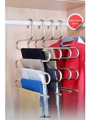Silky Real 5 Bölmeli Metal Elbise Askısı - Giysi Pantalon Eşarp Fular Kıyafet Gardrop Düzenleyici Organizer