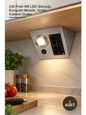 Yenilig 1 Adet CT-5109G Tezgah Altı Aydınlatma Priz CT-5109 – Çift Prizli 5W LED Günışığı, Kompakt Metalik, Under Cabinet Outlet