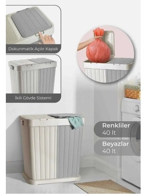 Silky Real Iki Bölmeli Kirli Çamasir Sepeti - Banyo Çamasir Sepeti Renkliler & Beyazlar 80 Lt