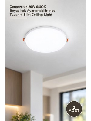 Yenilig 3 Adet CT-5661B LED Panel Armatür CT-5661 X-Plus – Çerçevesiz 20W 6400K Beyaz Işık Ayarlanabilir Ince Tasarım Slim Ceiling Light