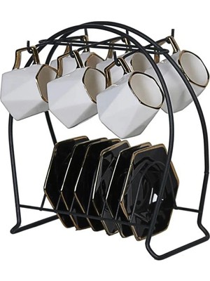 Silky Real Siyah Metal 6 Kancalı Şık Fincan Askılığı Bardak Standı Kahve Fincanı Standı Fincanlık