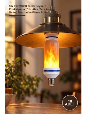 Yenilig 10 Adet CT-4059 Amber Alev LED Ampul – 5W E27 2700K Sıcak Beyaz, 3 Fonksiyonlu (Düz Alev, Ters Alev, Nefes) Decorative Flame Bulb
