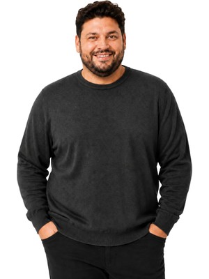 Battal Moda Erkek Büyük Beden Antrasit Bisiklet Yaka Pamuklu Kazak 3xl-4xl-5xl-6xl
