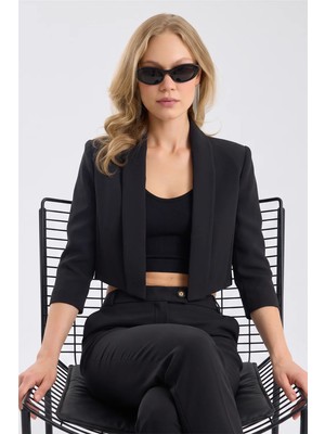 Home Store Önü Açık Crop Teknik Kumaş Blazer