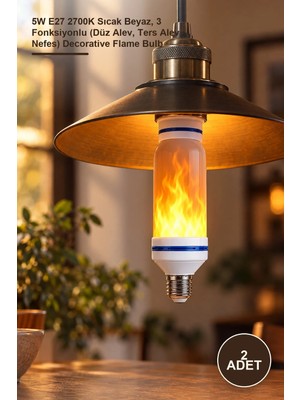 Yenilig 2 Adet CT-4059 Amber Alev LED Ampul – 5W E27 2700K Sıcak Beyaz, 3 Fonksiyonlu (Düz Alev, Ters Alev, Nefes) Decorative Flame Bulb