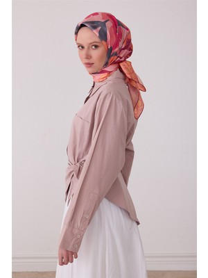 Belli Pembe Çiçek Deseni %100 Twill Ipek Eşarp 4426-01