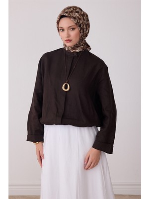 Belli Kahverengi Geometrik Desen %100 Twill Ipek Eşarp 4402-58