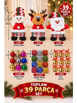 Kesene Yeni Yıla Özel 39 Parça Yılbaşı Ağacı Süs Seti Noel Peluşları ve Yılbaşı Aksesuarları Süsleme Seti