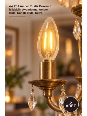 Yenilig 2 Adet CT-4280 LED Buji Ampul – 4W E14 Amber Rustik Dekoratif Iç Mekân Aydınlatma, Amber Bulb, Candle Bulb, Retro