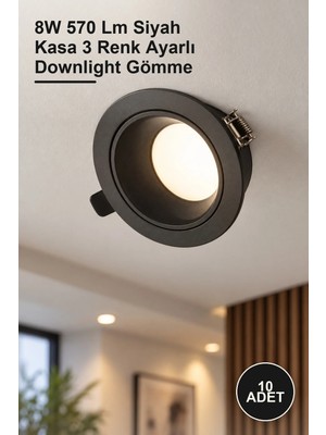 Yenilig 10 Adet Başak LED Armatür CT-5261 – 8W 570 Lm Siyah Kasa 3 Renk Ayarlı Downlight Gömme