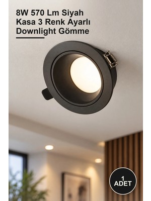 Yenilig 1 Adet Başak LED Armatür CT-5261 – 8W 570 Lm Siyah Kasa 3 Renk Ayarlı Downlight Gömme