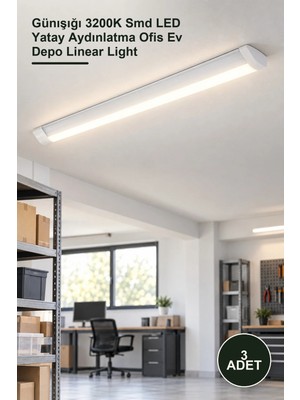 Yenilig 3 Adet CT-2475G Ledli Bant Armatür CT-2475 120 cm 40W – Günışığı 3200K Smd LED Yatay Aydınlatma Ofis Ev Depo Linear Light
