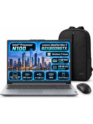 Lenovo Ideapad Slim 3 Intel Celeron N100 4gb 128GB SSD Windows 11 Home 15.6" Taşınabilir Bilgisayar 82XB009GTX + Snertech Çanta + Mouse