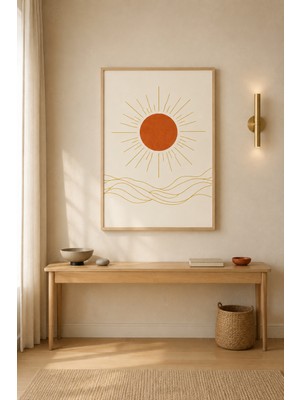 Tontilika Boho Güneş Altın Line-Art Ahşap Çerçeveli Duvar Tablosu