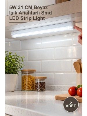 Yenilig 2 Adet CT-2466B T5 Ledli Bant Armatür CT-2466 – 5W 31 cm Beyaz Işık Anahtarlı Smd LED Strip Light