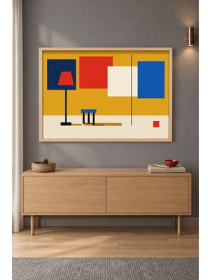 Tontilika Bauhaus Oda Lamba ve Tabure Ahşap Çerçeveli Duvar Tablosu