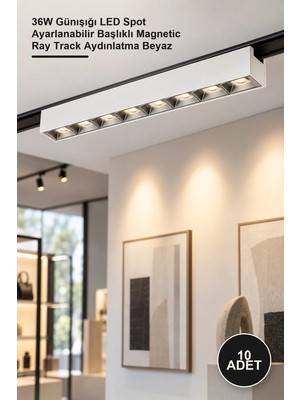 Yenilig 10 Adet CT-5816 Dante Magnetic Ray Spot Armatür – 36W Günışığı LED Spot Ayarlanabilir Başlıklı Magnetic Ray Track Aydınlatma Beyaz