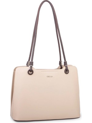 Nas Bag Kadın Sade Şık Zamansız Omuz Çantası ( 32X22 cm ) Kum Kahve