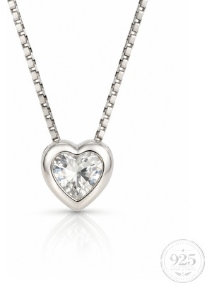 Servi 925 Ayar Gümüş Crystal Heart Tektaş Kalp Kolye