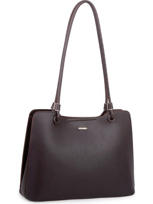 Nas Bag Kadın Sade Şık Zamansız Omuz Çantası ( 32X22 cm ) Kahverengi