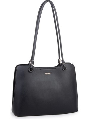 Nas Bag Kadın Sade Şık Zamansız Omuz Çantası ( 32X22 cm ) Siyah