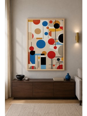 Tontilika Bauhaus Denge Üçgen ve Daire Ahşap Çerçeveli Duvar Tablosu
