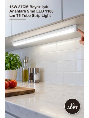 Yenilig 10 Adet CT-2468B T5 Ledli Bant Armatür – 15W 87CM Beyaz Işık Anahtarlı Smd LED 1100 Lm T5 Tube Strip Light