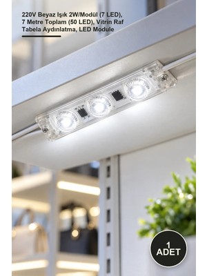 Yenilig 1 Adet CT-4593B Modül LED CT-4593 – 220V Beyaz Işık 2W/MODÜL (7 Led), 7 Metre Toplam (50 Led), Vitrin Raf Tabela Aydınlatma, LED Module