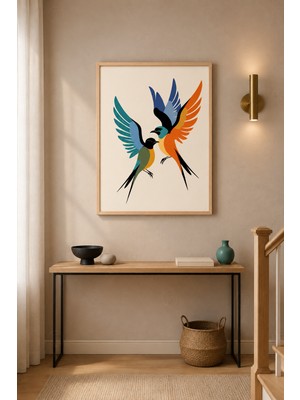 Tontilika Bahar Kırlangıçları Ikili Uçuş Ahşap Çerçeveli Duvar Tablosu
