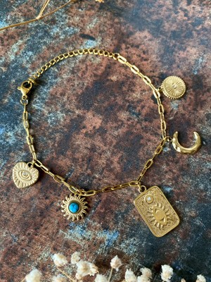 Store By Dilara Astra Vintage Gold Renk Ay Güneş ve Göz Motifli Mistik Charm Bileklik
