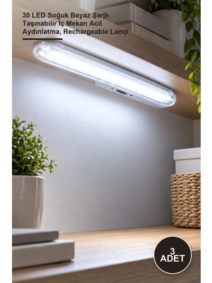 Yenilig 3 Adet CT-9932 Işıldak – 30 LED Soğuk Beyaz Şarjlı Taşınabilir Iç Mekan Acil Aydınlatma, Rechargeable Lamp