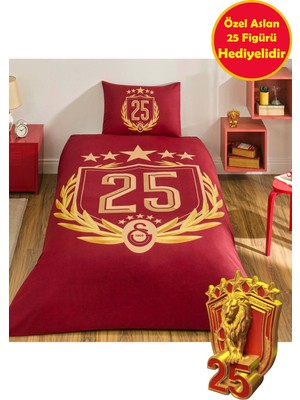 Taç Lisanslı Galatasaray 25.şampiyonluk Tek Kişilik Nevresim Takımı 25 Aslan Figür Hediyeli