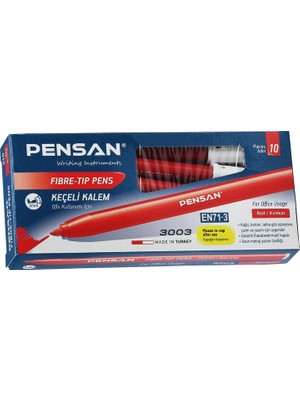 Pensan 3003 Ofis Tipi Keçeli Kalem 10'lu Kutu Kırmızı