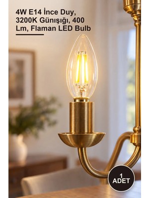 Yenilig 1 Adet CT-4066G Buji LED Filament Ampul – 4W E14 Ince Duy, 3200K Günışığı, 400 Lm, Flaman LED Bulb