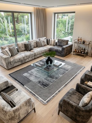 Brillant  Çizgili Eskitme Desen Antrasit Renk Lateks Taban Salon ve Yolluk Antre Halı