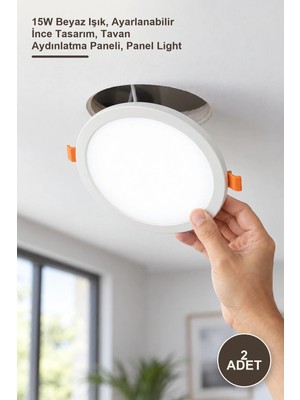 Yenilig 2 Adet CT-5647B LED Panel Armatür CT-5647 Plus – 15W Beyaz Işık, Ayarlanabilir Ince Tasarım, Tavan Aydınlatma Paneli, Panel Light