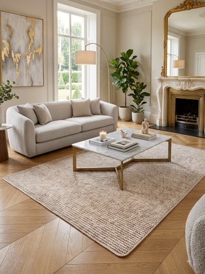 Brillant Modern Bej Renk Lateks Taban Salon ve Yolluk Antre Halı
