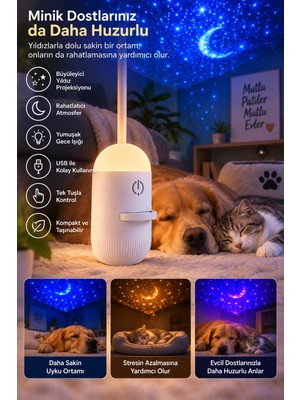 Romantik Atmosfer Için Ay Yıldız Projeksiyonlu Gece Lambası Midastech